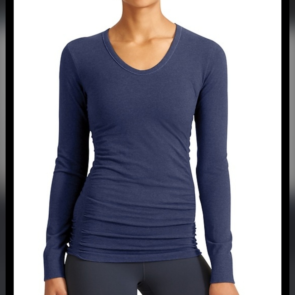 Athleta pure top xs navy ruched long sleeve